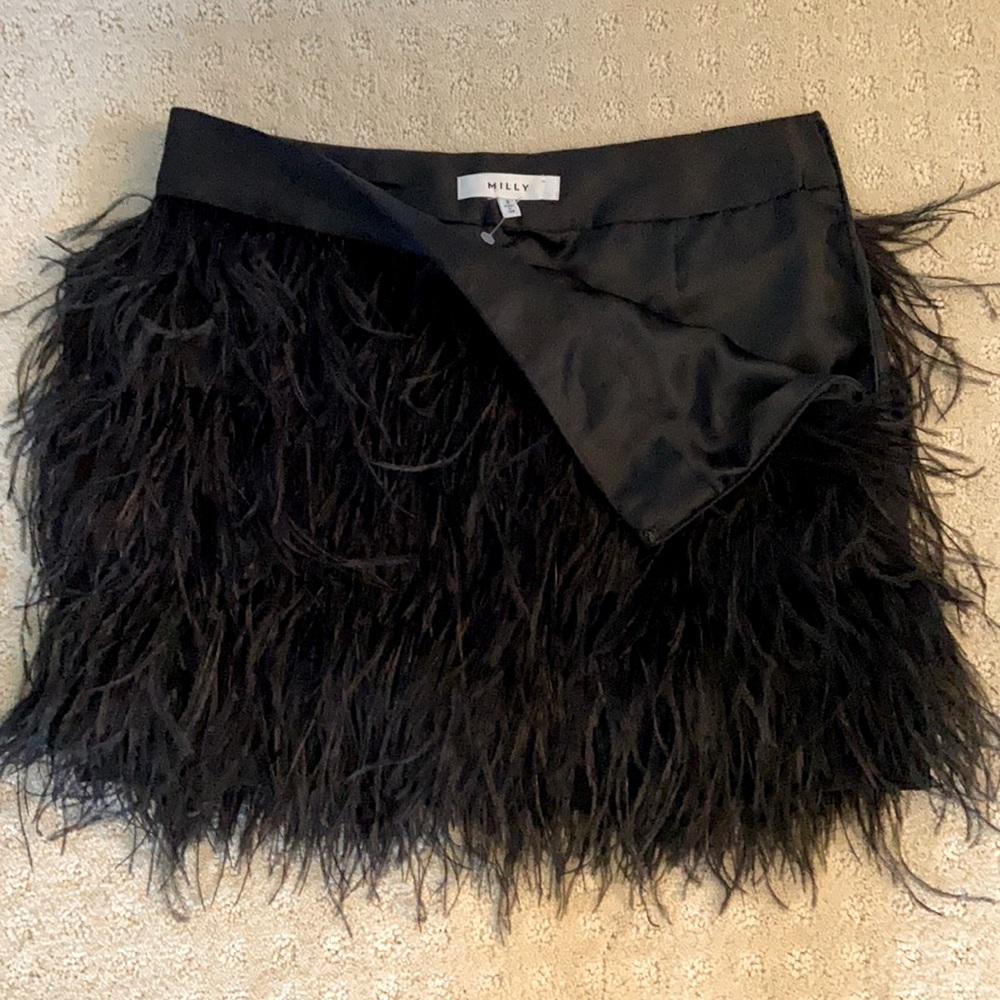 Milly black ostrich feather mini skirt
